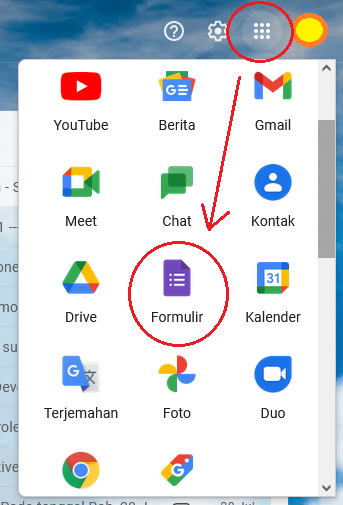 Menggunakan menu pada Gmail